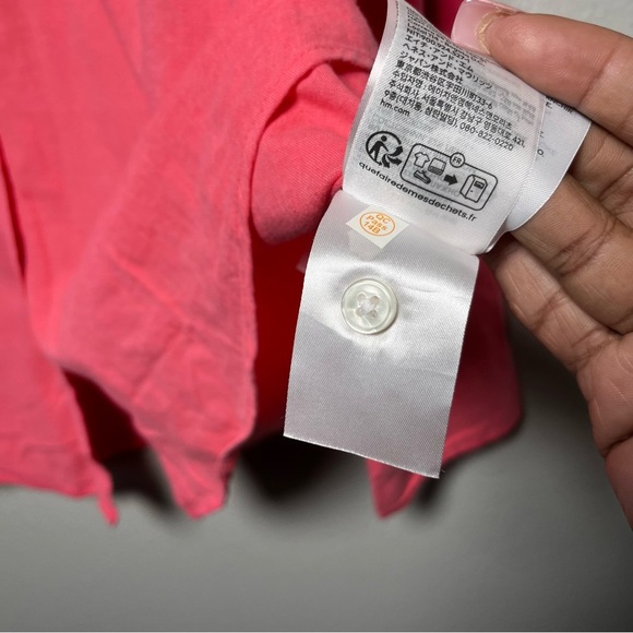 NEW H&M Women Linen Top XL Hot Pink Summer Coastal Lagenlook Button‎ Up Resort - Picture 10 of 10
